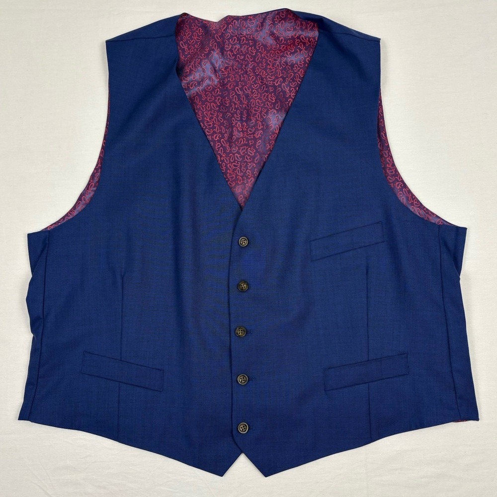 Indochino Vest/Waistcoat 50R Navy Blue Paisley Lined Back-Strap Buckle